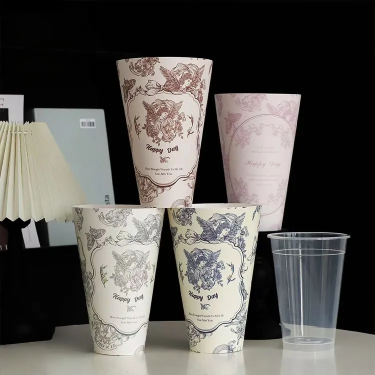 【1帮1】七夕冰淇淋奶茶杯筒秋天第一杯奶茶鲜花花束包装花艺资材