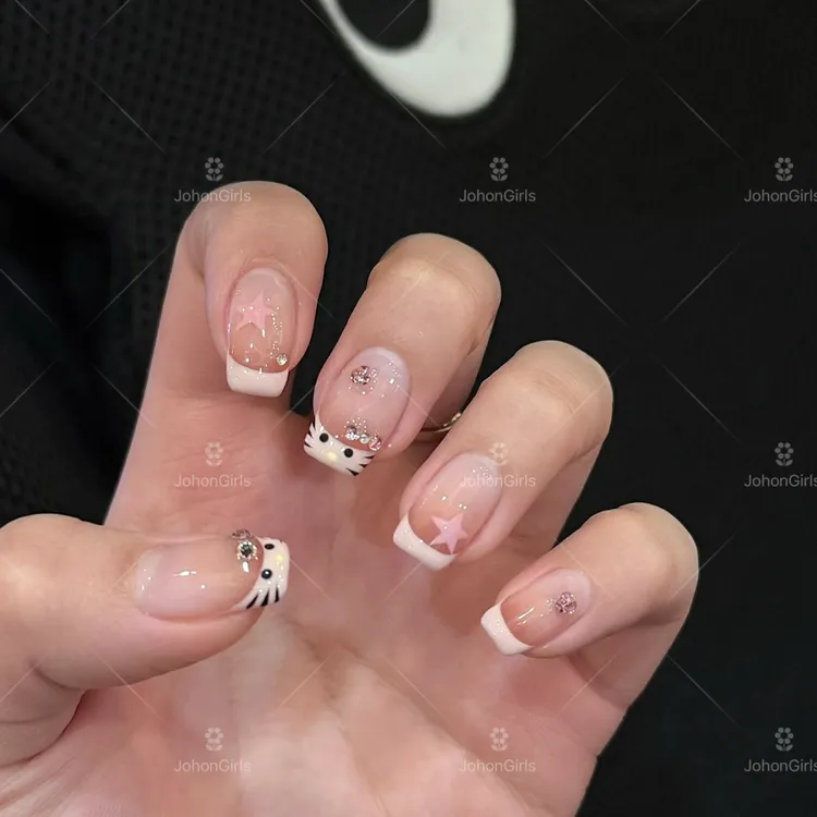 JohonGirls'/琴岛小嫚【萌神小猫】少女法式短款可爱甜妹手工穿戴甲