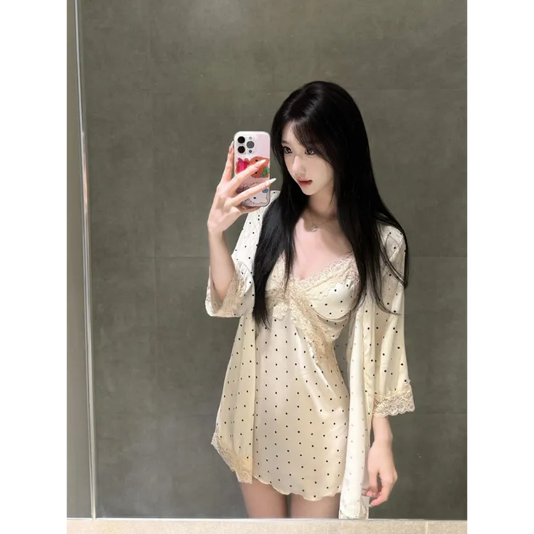 【DMXJ大梦想家】蕾丝花边吊带冰丝睡衣2025女春秋季家居服睡裙套装