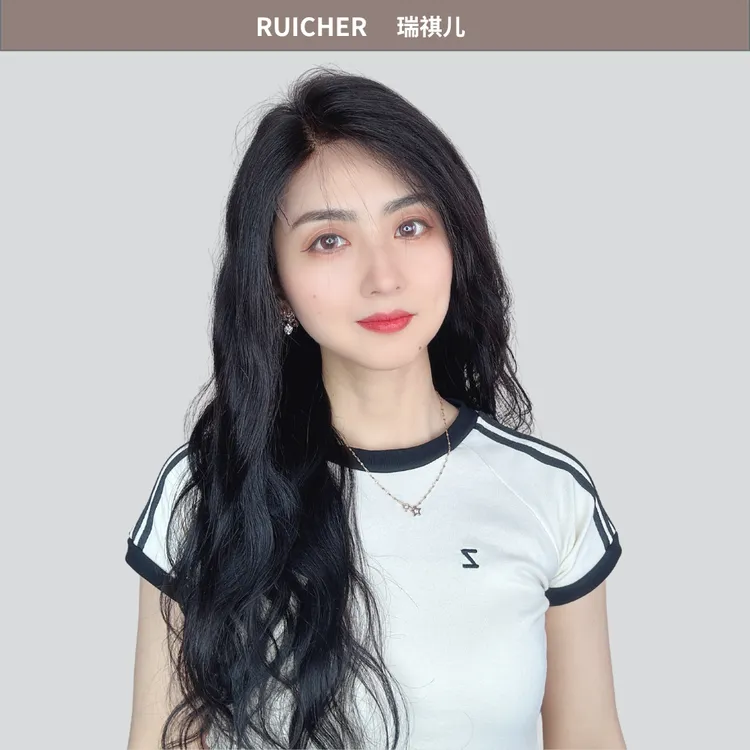 大波浪真发港式卷发假发女士假发套手钩蕾丝假发自然黑色假发套