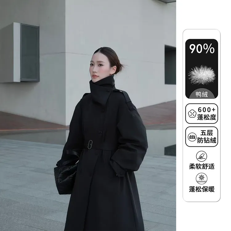 羽绒服风衣时尚显瘦冬新款韩系高级垂感中长款立领90白鸭绒外套女