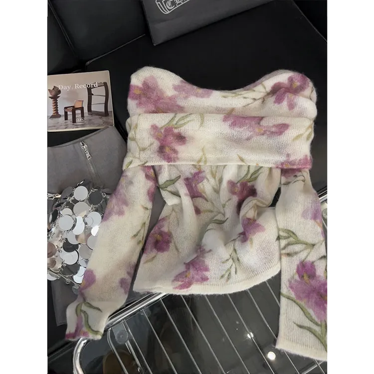 美爆了！一字肩针织衫女法式气质甜辣风秋季新款软糯露肩百搭上衣