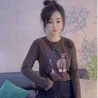 丹丹精选--55229新款圆领卡通字母猫咪图案短袖T恤