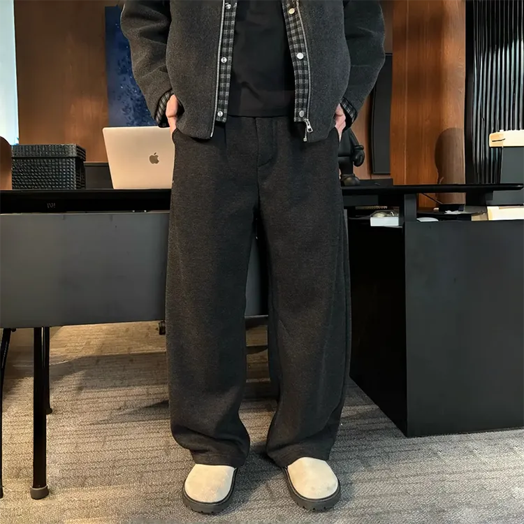 秋冬男士加绒裤子宽松潮流中腰百搭帅气透气休闲裤长裤厚款弯刀裤