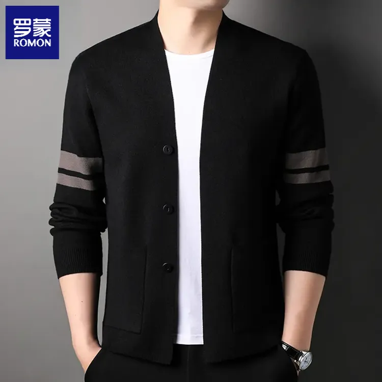 罗蒙新款春秋季针织开衫男士休闲宽松外套百搭上衣中青年毛衣纯色