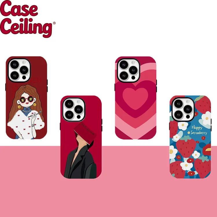 Caseceiling草莓百合韩国进口菲林二合一适用苹果1716pro手机壳