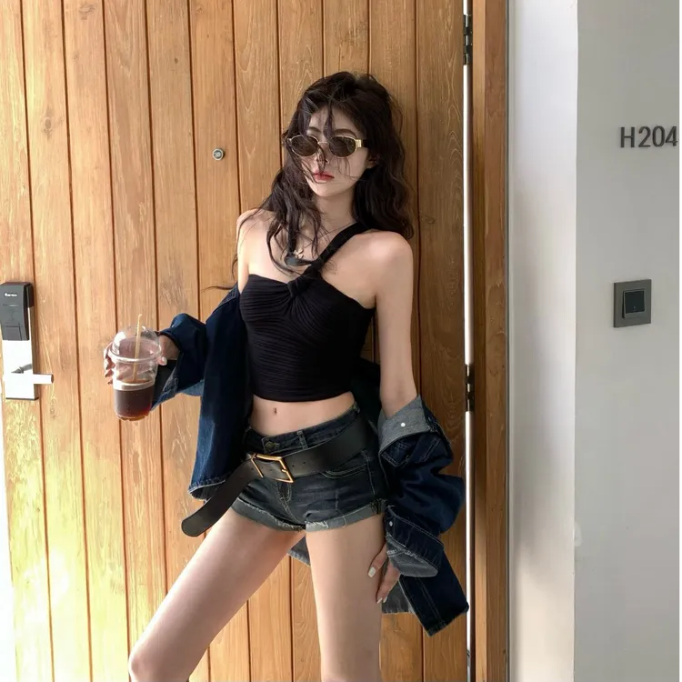 辣妹黑色短款吊带背心女装夏季新款修身内搭纯欲性感紧身上衣外穿