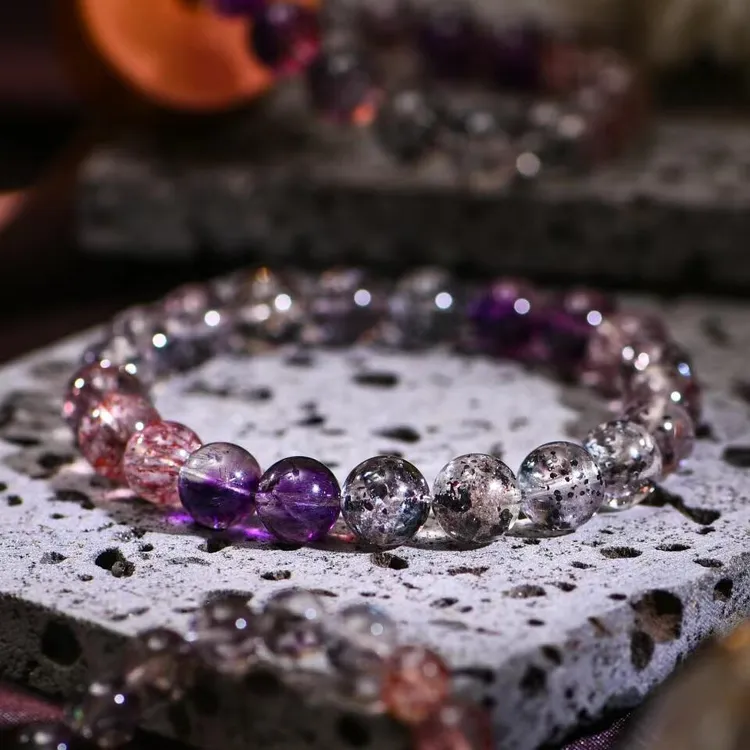 天花板级别超七水晶手链满矿仙女黑加仑紫红发晶手串女多样性发一