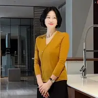 时尚百搭艺术纹理羊毛V领斜襟长袖上衣3868