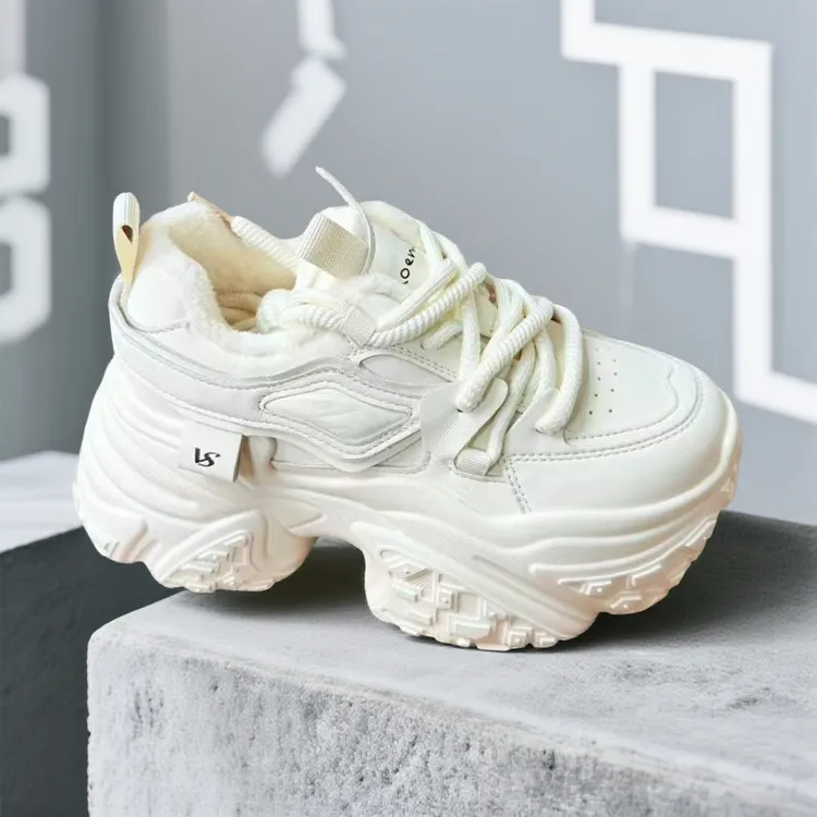 8公分增高厚底老爹鞋休闲风系带卡通风百搭运动鞋白鞋女士潮流ins