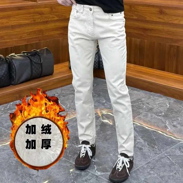 秋冬款男士牛仔裤显瘦简约风轻奢重工刺绣加绒长裤时尚百搭潮流男