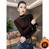XS#磨毛加厚高领时尚修身打底衫冬季新款显瘦烫钻T恤DY11504HH
