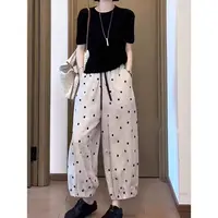 韩版点点九分束脚裤女