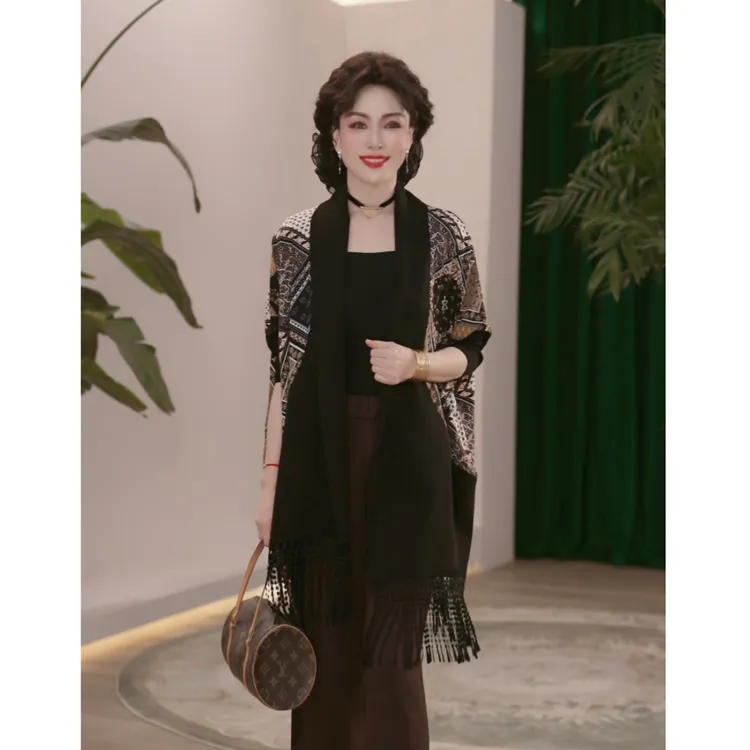 妈妈装秋装2025新款洋气斗篷上衣气质中年女装时尚百搭披肩外套