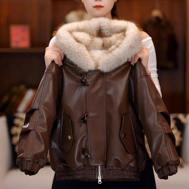 儿童皮衣夹棉加绒外套时尚宽松韩版秋冬加厚保暖派克服一件过冬男