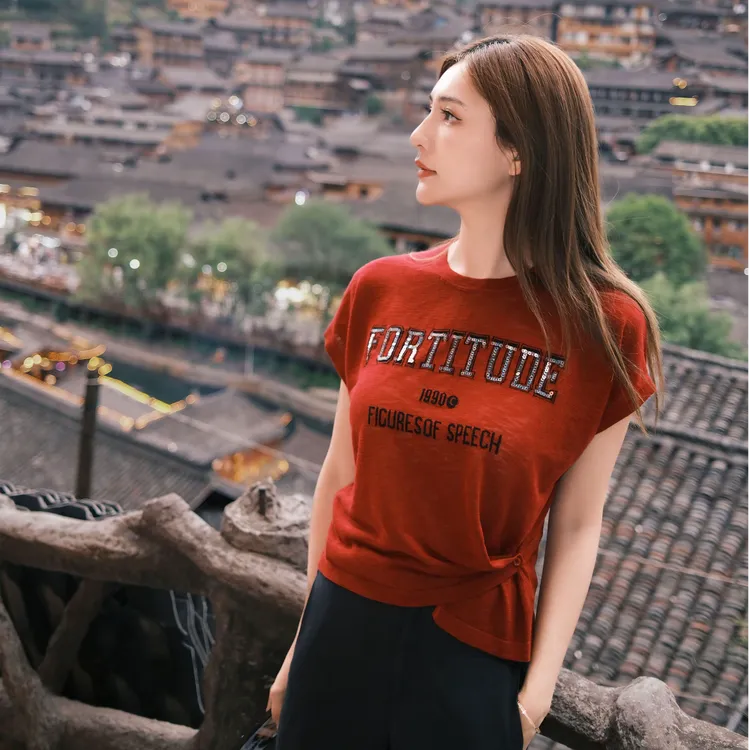 COCO BECCI【热颂红T】夏季新款时尚百搭针织短袖T恤女CFLJB232024