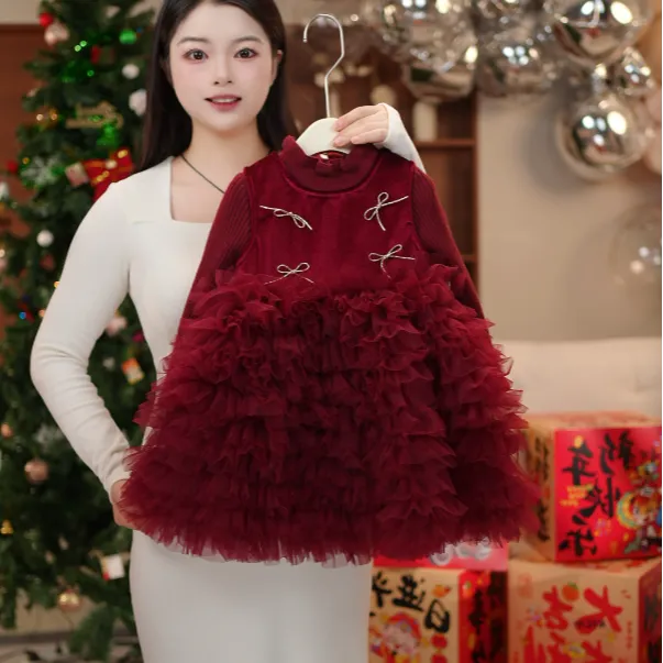 XYT503蛋糕裙新年冬季加厚保暖裙子新款女童礼服裙女宝宝冬连衣裙