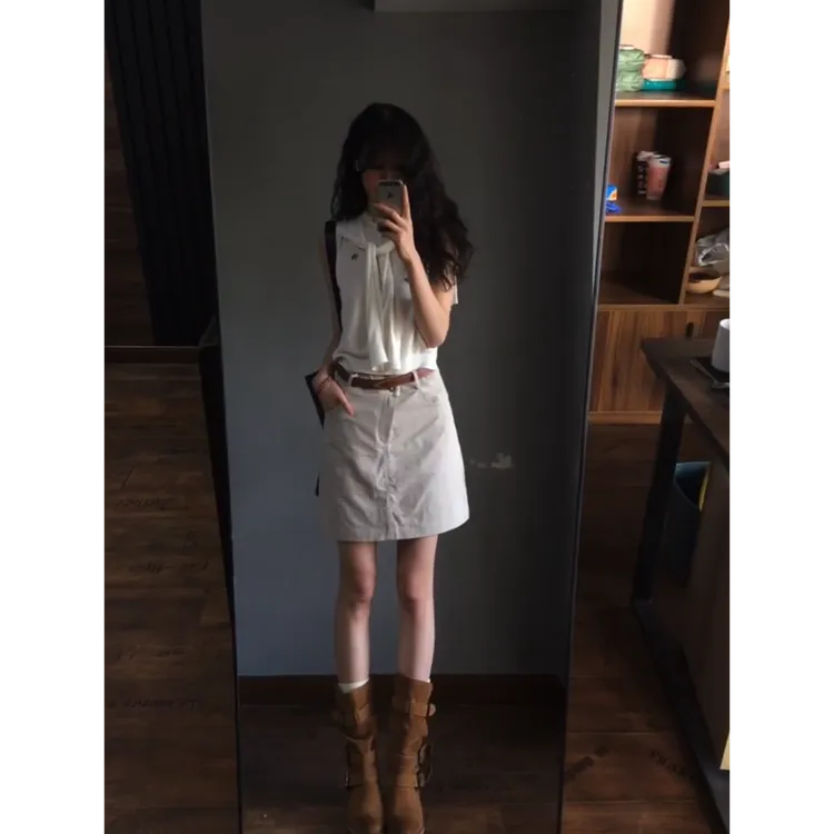 MARIE.COCO夏季通勤休闲穿搭套装女气质修身无袖上衣高腰显瘦短裙