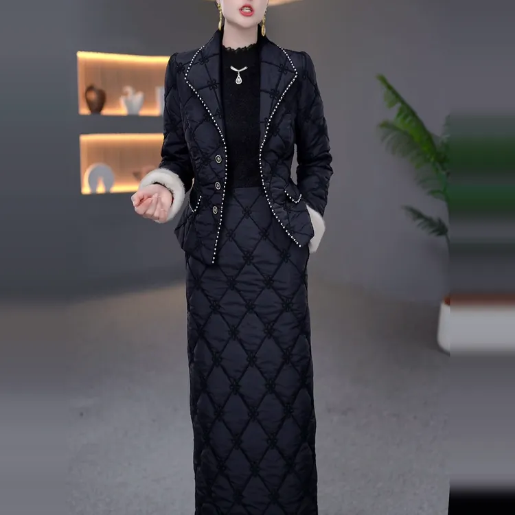 新中式保暖两件套时尚洋气百搭优雅夹棉修身超收腰超显瘦秋冬