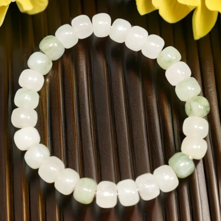 钛钢莫桑石手镯 天山翠算盘珠男女通用复古单圈冰透飘翠气质款