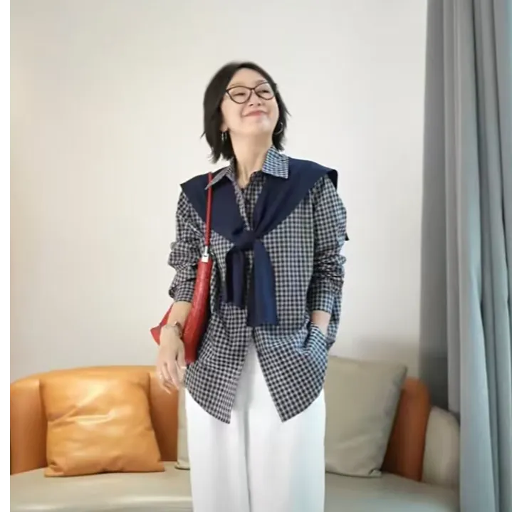 峦左气质长袖韩系拼接衬衫