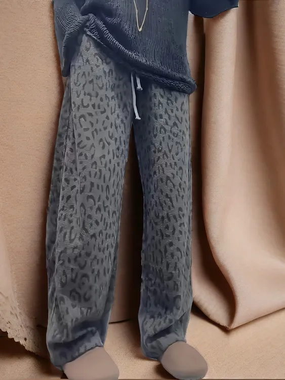 大码高腰豹纹直筒休闲裤女2025秋冬新款胖mm宽松显瘦拖地裤阔腿裤