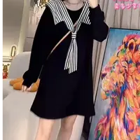 2503-设计感学院风假两件撞色卫衣裙