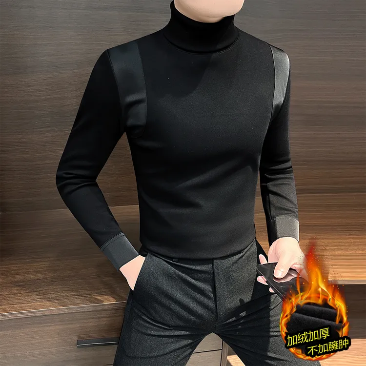 高领男士t恤秋冬季网红成熟痞帅男装加绒保暖男款长袖内搭打底衫