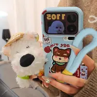 秋冬刺绣小狗毛绒手链手机壳适用苹果华为oppo小米vivo软大孔蓝色