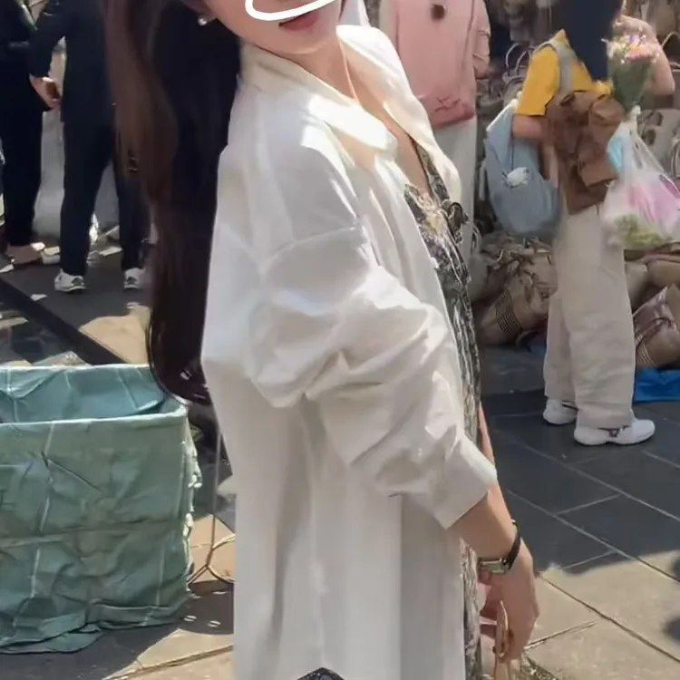 女士冰丝凉感宽松白色开衫衬衫衣外套防晒衬衫衣服2025夏新款薄款