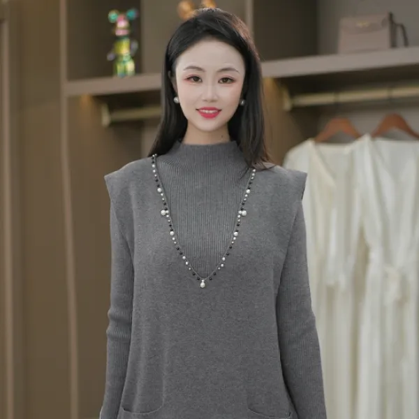 秋季高端大气时尚针织连衣裙洋气两件套M-3XL