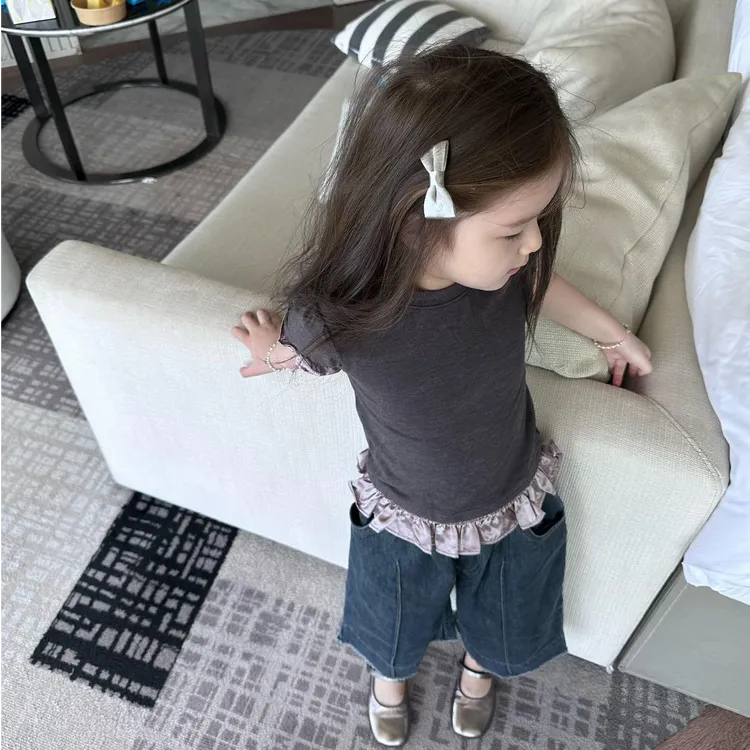 小惜亦女童2025夏季新款韩版花边短袖牛仔裤小女孩洋气韩范衣服