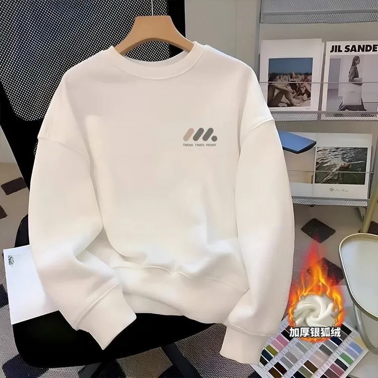 雅鹿男装雅鹿加绒男款圆领百搭时尚春秋长袖潮男士卫衣秋冬款