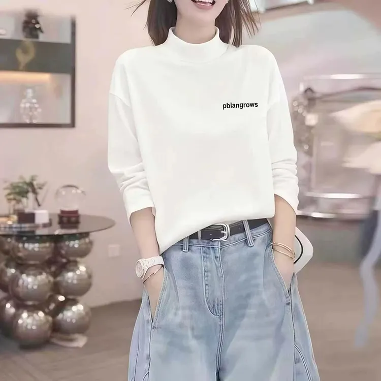 半高领打底衫女秋冬季休闲百搭显瘦保暖纯色加厚德绒内搭长袖T恤