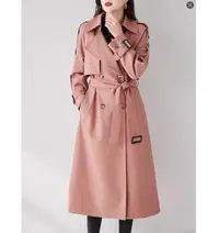 〈纪朵研〉H343秋季新款粉色气质外套收腰风衣女流行高端时尚长款