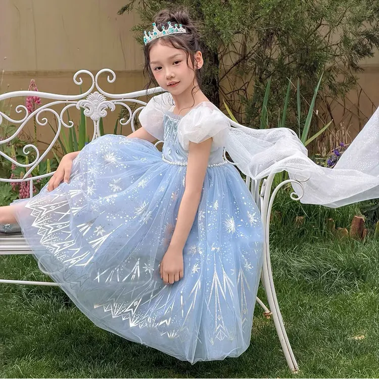 女童夏季新款艾莎公主裙爱莎洋气蓬蓬纱裙小女孩3-6宝宝生日礼服