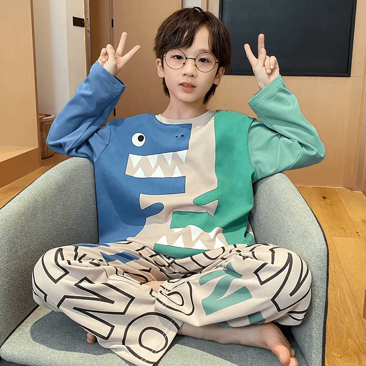 儿童睡衣秋季新款长袖卡通可爱洋气男童男孩男宝家居服套装春秋款