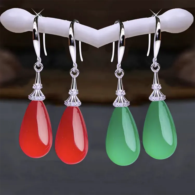 925银天然东陵玉耳环时尚气质复古妈妈耳坠不过敏2025年新款耳饰