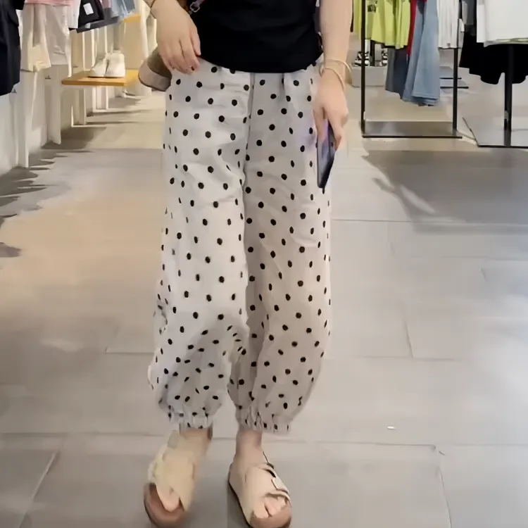 2025夏季大码女装时尚INS风波点休闲裤百搭显瘦慵懒宽松裤九分裤