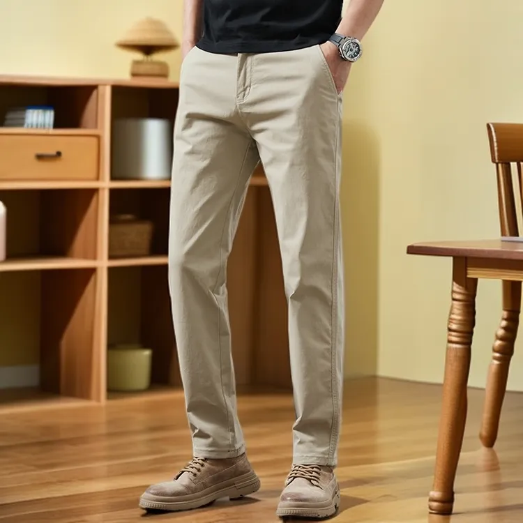 维斯克纳夏季薄款卡其色休闲裤男士修身直筒夏天新款商务百搭长裤