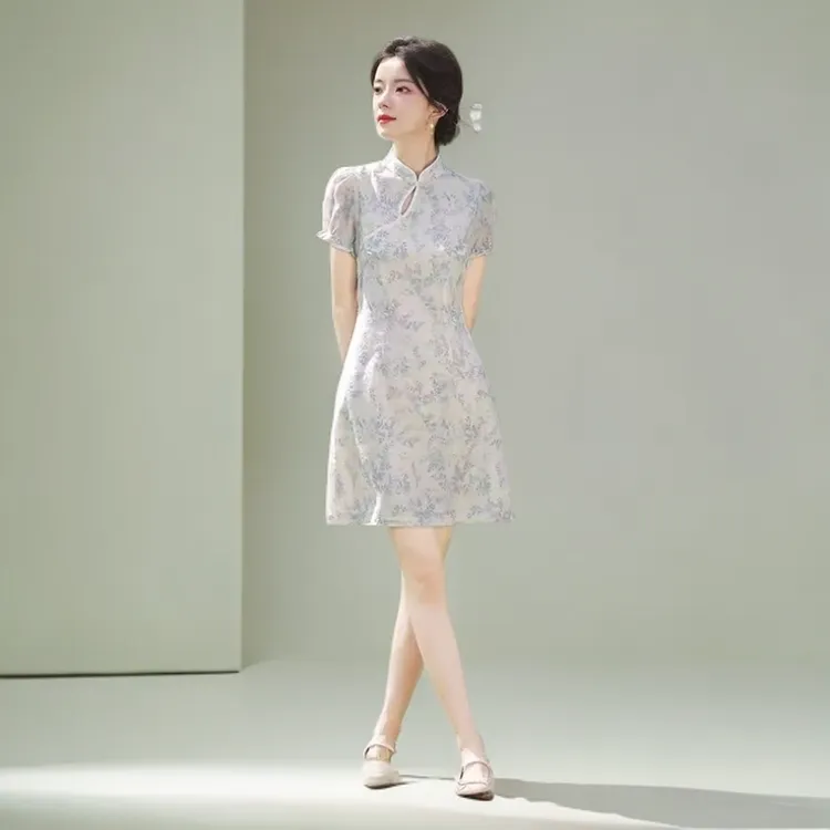 天丝提花小个子新款女士气质先手少女高端年轻款连衣裙女夏季旗袍