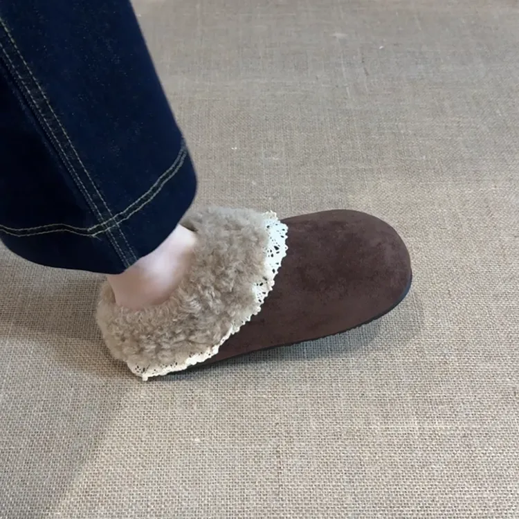 简约加绒勃肯鞋女2025冬新款复古包头勃肯拖鞋棉鞋毛毛保暖雪地靴