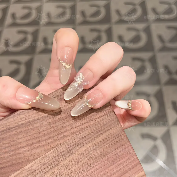 指加【指间绮梦】手工穿戴甲小灯泡裸色猫眼纯色简约百搭轻奢风美甲