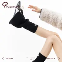 purpleguys黑色羊毛堆堆袜套女冬季保暖运动芭蕾风防滑针织小腿套