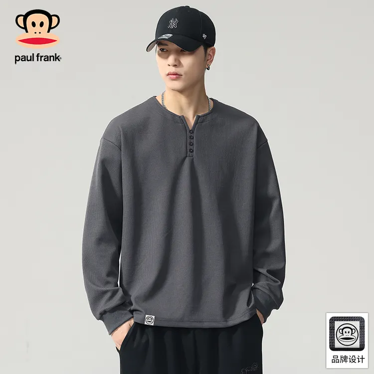 PaulFrank/大嘴猴美式V领卫衣男秋季宽松纯色百搭休闲打底衫上衣