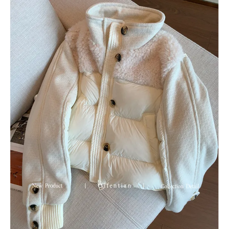 设计感小香风拼接上衣女2025冬季新款韩系高级感时尚立领保暖外套