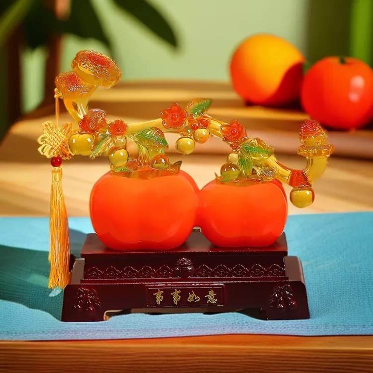 新中式博古架柿柿如意装饰卧室书房桌面家具饰品摆件手工高档玄关