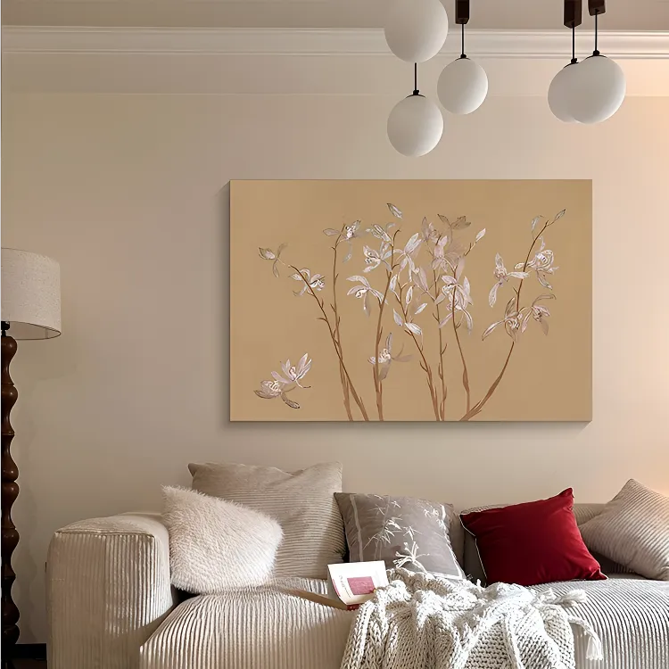 九兰图法式中古风客厅沙发背景墙装饰画宋代美学中国风卧室无框画