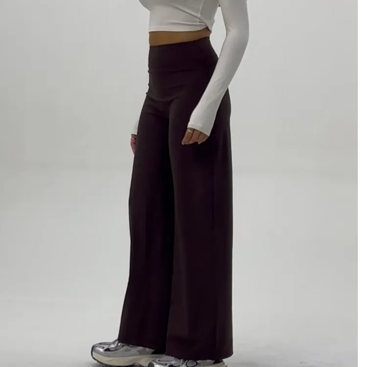 直筒阔腿长裤高腰收腹吸汗阔腿裤休闲裤运动长裤女