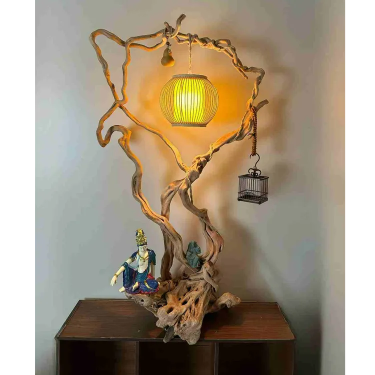 天然孤品杜鹃根雕灯架含灯一整套侘寂禅意古朴生态茶室根雕摆件